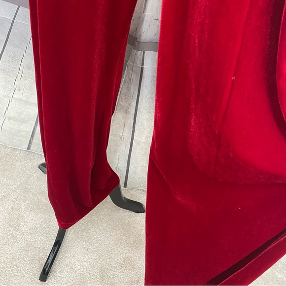 NEW Alex Marie Beth Velvet Jumpsuit Crimson Red Cape Sleeve V Neck Belted Formal - Picture 6 of 13